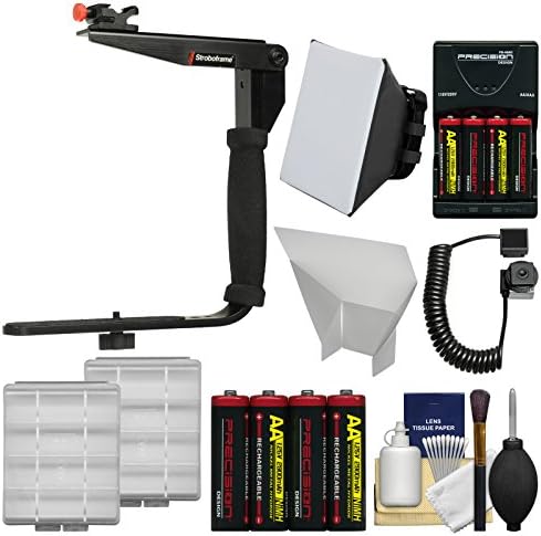 Stroboframe Quick Flip 350 Flash Bracket + Off-Camera Cord + Soft Box + Reflector + Batteries Kit for Nikon D3200, D3300, D5300, D5500, D7100, D7200, D610, D750, D810, D4s