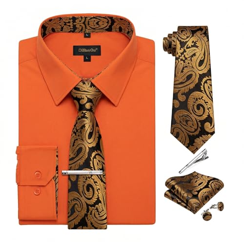 DiBanGu Mens Dress Shirt Tie Set Long