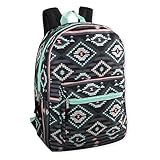 Trailmaker Girls' All Over Printed Backpack 17 Inch With Padded Straps (Black Aztec)