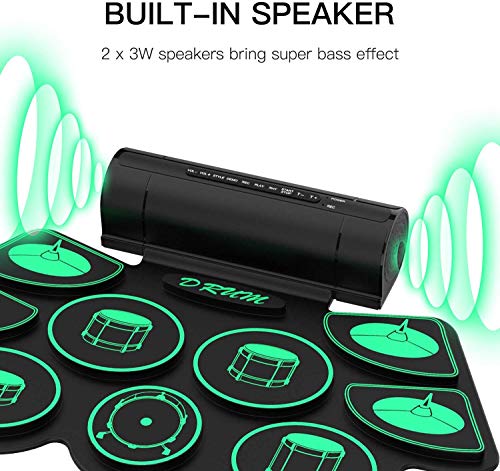 Electronic Drum Set Digital Roll-Up MIDI Drum Kit 9 Silicon Durm Pad Built-In Stereo Speaker with 2 Foot Pedal for Children Beginners - Uverbon