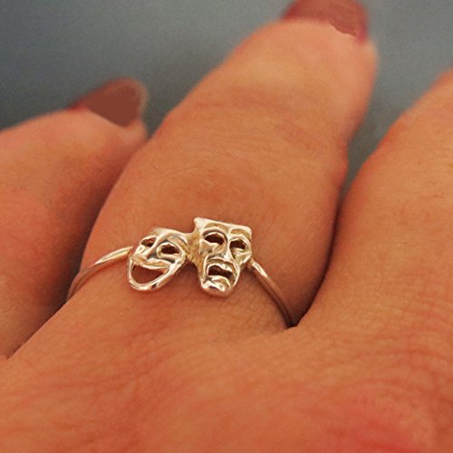 Comedy Tragedy Ring Silver, Theatre Jewelry Gifts for Actors - size 9