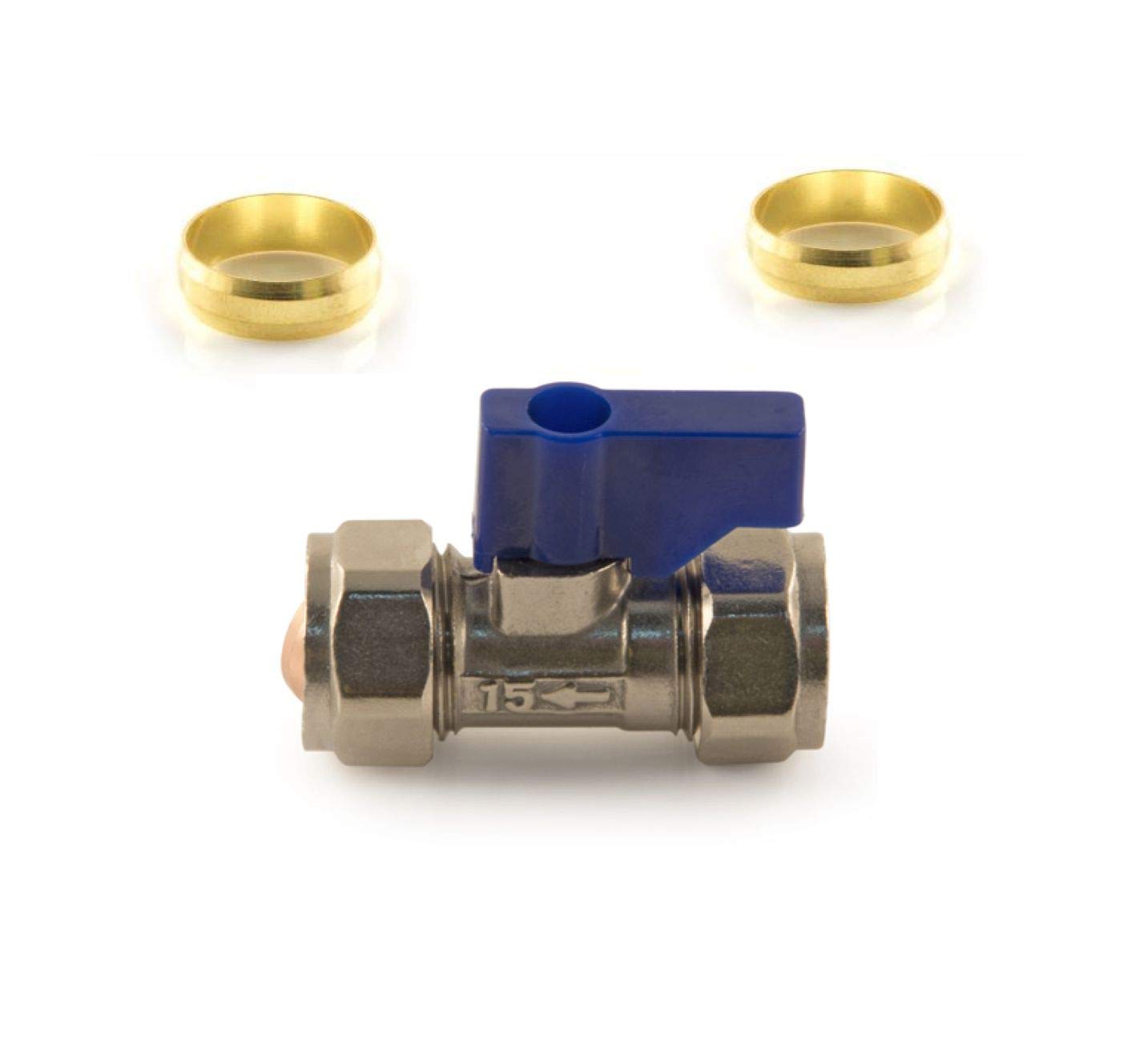 PSW TRADESUPPLIERS LTD Lever Operated Isolating Valve Blue Handle 15mm Chrome+ 2 Olives