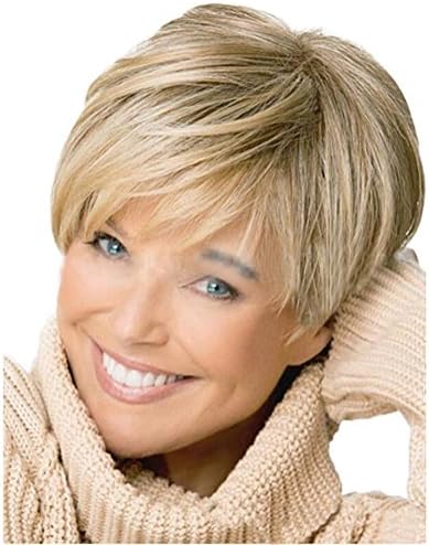 OOARGE Women wigs Fluffy Short Straight Hair Stylish Black and gold mix Party Cosplay Wig 20cm