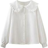 GORGLITTER Women's Peter Pan Collar Shirt Long Sleeve Blouse Dressy Casual Button Down Shirt Fall Fashion 2025