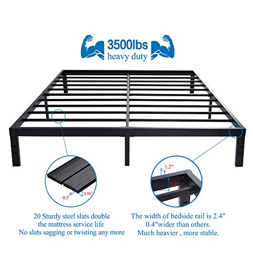 HOMUS 14 Inches Steel Slat Platform Bed Frame/Heavy Duty and Easy Assembly Mattress Foundation/Noise-Free Box Spring Replacement (King)