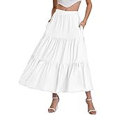 Bloggerlove Tiered Maxi Skirts for Women Trendy Summer Long Flowy Skirt Boho Beach Skirts with Pockets XS-XL