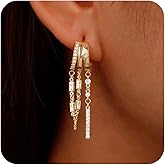 AFSITNIG Dangle Earrings for Women,14K Gold Plated 925 Sterling Silver Posts Drop Dangle Chain Earrings Dainty Gold Triple Huggie Hoop Earring Hypoallergenic Trendy Statement Earring Fashion Jewelry