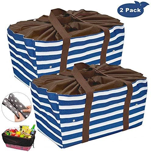 Reusable Grocery Bags, Extra-Large Oxford Cloth Shopping Totes, Drawstring Tote