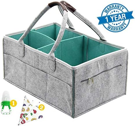 Baby Diaper Caddy Organizer, Zipper Portable Toy Storage Diaper Caddy, Mommy Tote Large Bag for Nursery, Baby Boy Girl Diaper Caddy Basket for Car Travel, Green Baby Diaper Caddy with Leather Handle