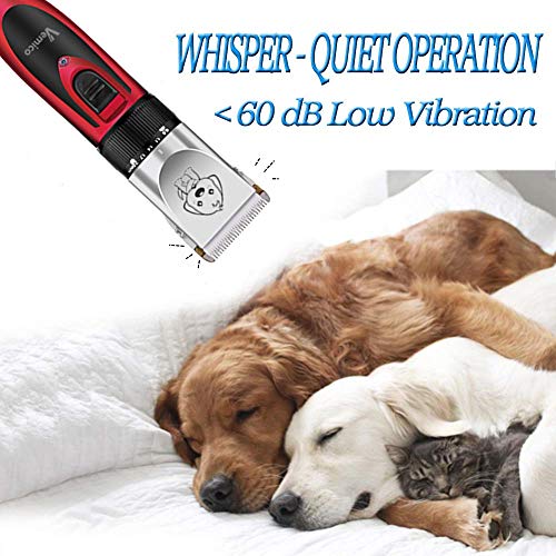 Vemico Pet Clipper Dog Cat Horse Electric Clippers Grooming Kit Rechargeable Cordless Professional Clippers Tools Low Noise Trimmer Clipper 4 Comb Attachments & 4 Extra Tools