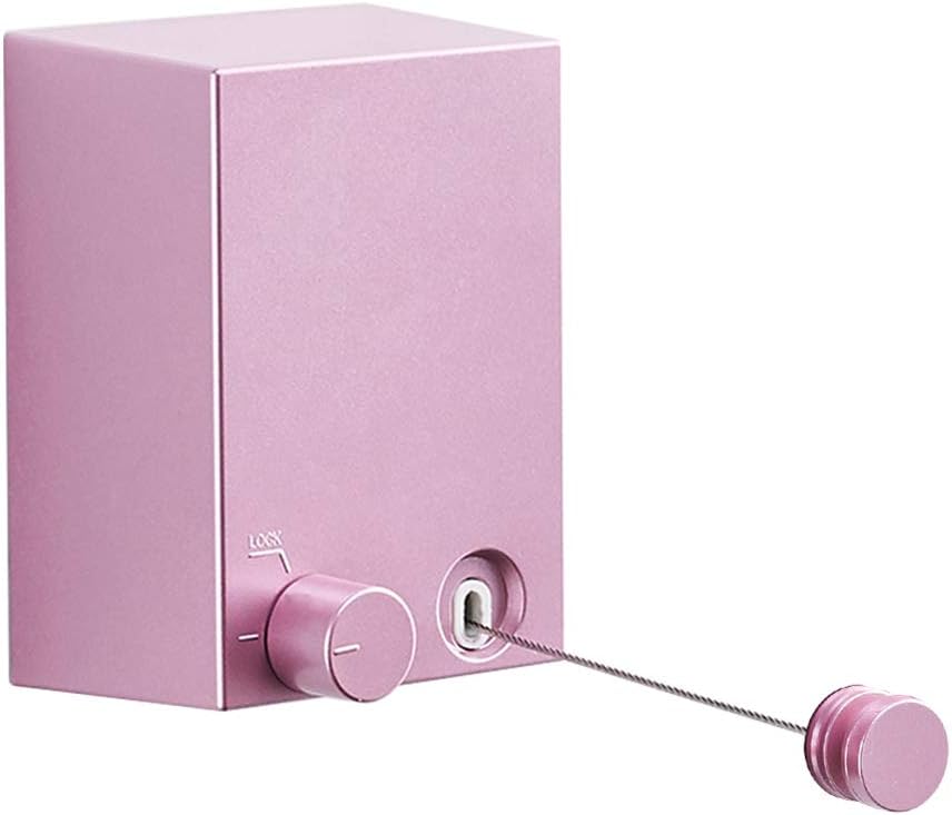 BESy Retractable Clothesline ABS case+Aluminum Dryer with Adjustable Stainless Steel Rope String Reel Hotel Style Heavy Duty, Drill Free & Wall Mounted Method, 13.8 Feets,Pink
