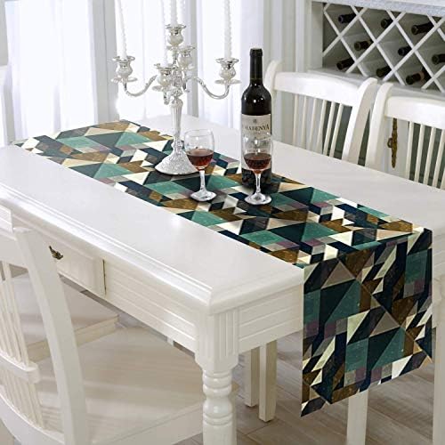 AAYU Geometric Imitation Linen Table Runner 14 x 108 inches (35.56 cm X 274cm) Decorative Runner for Dining Room Party Event Wedding Decorations