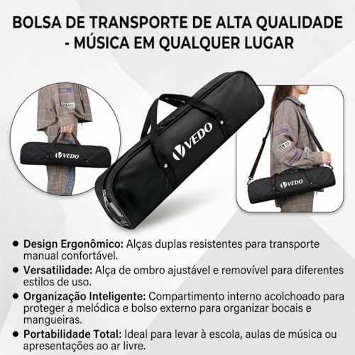 VEDO Escaleta 37 Teclas Infantil, com Bocal Duplo e Bolsa, Teclado De Piano de Ar, Instrumento Musical, Instrumentos Musicais de Brinquedo, Adequado Para Crianças e Adultos, Presente Perfeito, Preto