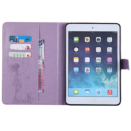 iPad Mini 2 Mini 3 Case, LittleMax(TM) Lightweight PU Leather Flip Stand Embossed Bird & Butterfly & Girl Case Smart Cover with Auto Wake/Sleep for Apple iPad Mini 3/2/1 -#3 Purple
