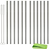 Accmor 18/8 Stainless Steel Smoothie Straws(LE:8.5in, OD: 0.35 in), FDA-approved Reusable Wider Drinking Straw - Set of 12 Straight straws with 2 Brushes-Great for To-Go Cups, Mason Jars, Ball Jars