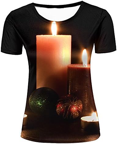 Dominichuer Women's colorful 3D t-Shirt Balls and Candles Design Short Sleeve Fashion Tees M