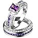 Women 2 PCS 925 Sterling Silver Plated Princess Cut Purple Amethyst Diamond CZ Engagement Wedding Ring Set
