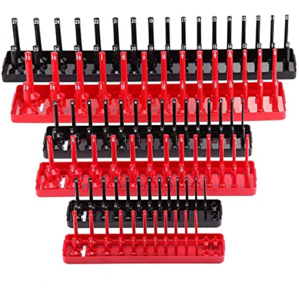 6PCS Socket Organizer Tray Set, Red SAE & Black Metric Storage Trays