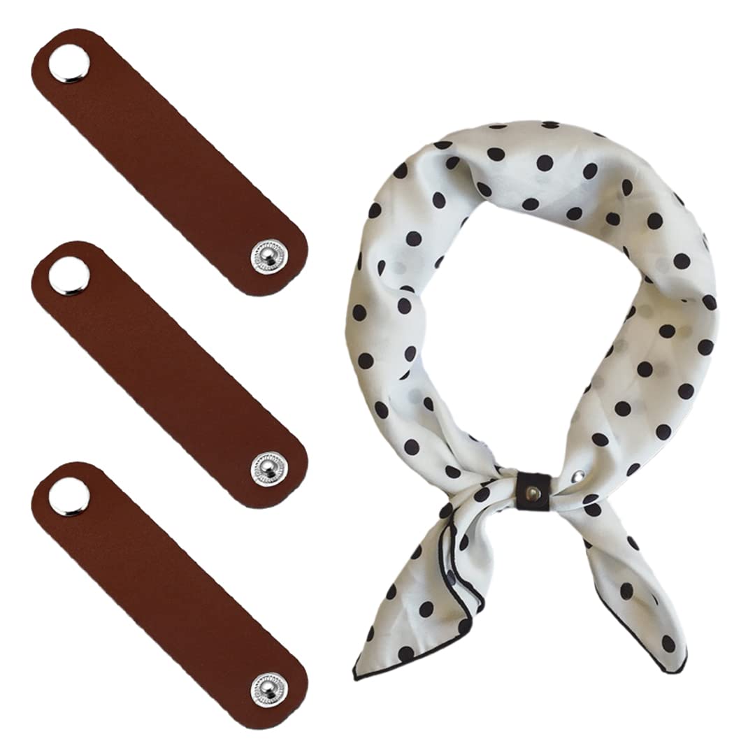 Photo 1 of 5 Pcs Leather Scarf Clasp Clips Solid Color Bandana Ring Buckle Multipurpose Luggage Tags Name Label Clothing Accessories Coffee