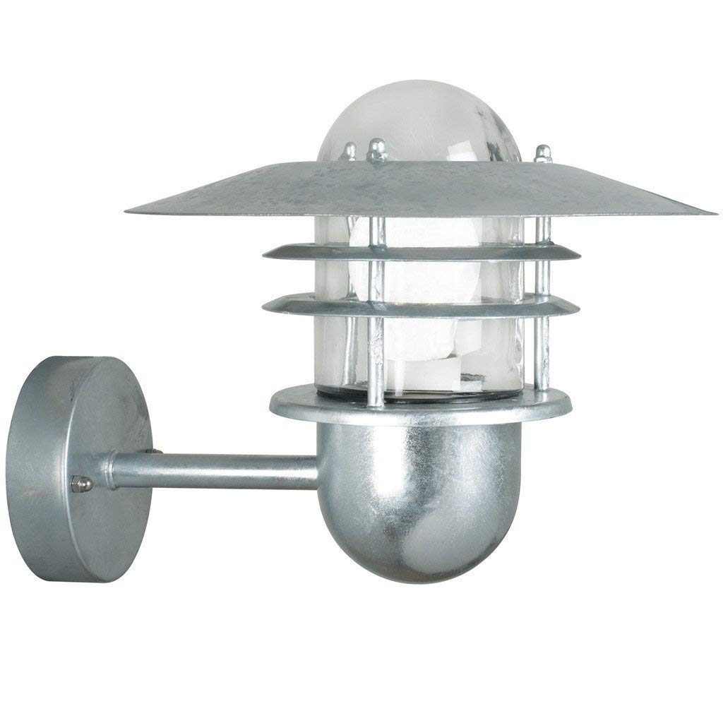 Nordlux Agger Outdoor Wall Light Silver Galvanized Steel E27 Coastal/Marine Safe - Garden, Patio, Entrance Mains Powered, IP54