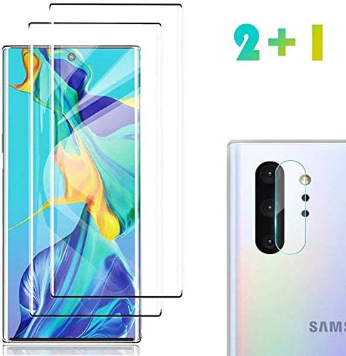 [2 Pack] Galaxy Note 10 Plus Screen Protector Tempered Glass Include a Camera Lens Protector,Glass Screen Protector with 3D Curved HD Clear Full Coverage for Samsung Galaxy Note10 Plus
