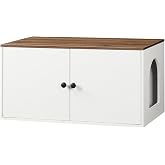 HOOBRO Cat Litter Box Enclosure, Hidden Litter Box Furniture with Side Entry, Litter Box Cabinet, Indoor Cat House, End Side Table, 31.5" L x 17.7" W x 16.3H, for Bathroom, White and Walnut WH40MW01