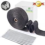 Pandure Titanium Lava Fiber,Exhaust Heat Wrap,Exhaust Header Wrap,Kit for Motorcycle with Stainless Ties(2