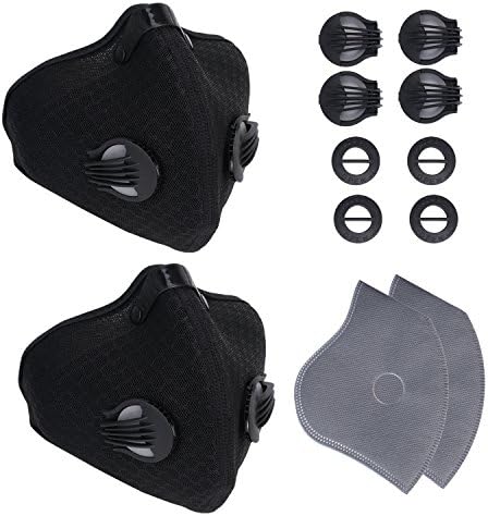 2 Pack Dustproof Mask Activated Carbon Dust Filer Masks Air Filtration Safety Mesh Face Mask for Pollen Allergy, PM2.5, Running, Cycling, Ski,Mowing,Outdoor Activities with Bonus Cotton Filter Valves