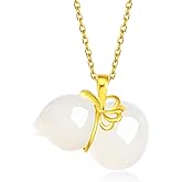 24K Gold Pendant Jade Gourd Charms Good Luck Jewelry Feng Shui Charm Natural White Jadeite Pendants Fortune Hetian Gemstone Wealth Healing Stone Protection Bead Lifetime Solid Gold Gifts for Women Men