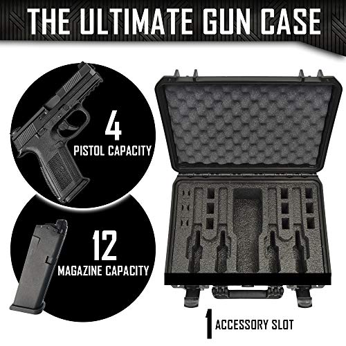 4 Pistol 12 Magazine + Accessory Waterproof Heavy Duty Gun Case - Doro Case with Custom Mycasebuilder Foam Insert