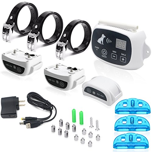 Wireless Dog Fence Containment System, PetPi – 500M Radius Remote Control Rechargeable Transmitter + Electric Waterproof Training Collar Receiver ( Pack of 3 Dog Collar Receiver )