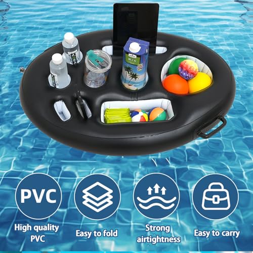 Pool Float Tray 9 Holes, 2-in-1 Inflatable Drink Holder | With Pull Rope, Large Cup Holder, Bar Floating Adults Summer Party Pool Gadgets