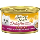 Purina Fancy Feast Grilled Gravy Wet Cat Food, Delights Grilled Chicken & Cheddar Cheese Feast - (24) 3 oz. Cans