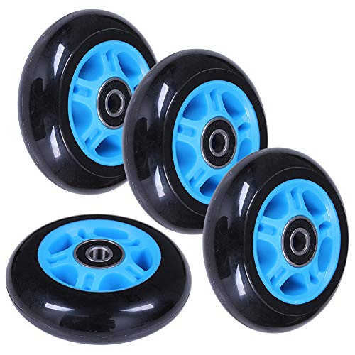AOWISH 8-Pack 80mm Inline Skate Wheels 85A Inline Skates Replacement Wheel with Bearings ABEC-9 (Blue Hub Black Wheel) - Thumbnail 4