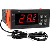 Dorhea STC-1000 Digital Temperature Controller AC 10A 220V Digital LED Temperature Controller Heating Cooling Centigrade Thermostat 2 Relays Output with NTC Sensor Probe(220V)