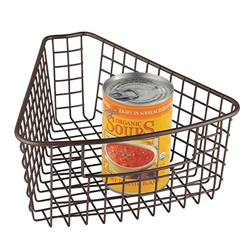 mDesign Farmhouse Metal Kitchen Lazy Susan Storage Organizer Basket with Front Handle