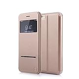 Nouske iPhone 6/6S Smart Touch Case S-View Window Flip Cover/Magnetic Closure/Stand/TPU bumper/360 protection, Gold