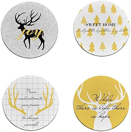 Penxina Coasters for Drinks, Absorbent Stone Coasters Set, Modern Elegant Deer Design, Round Cup Mat Pad Set of Home and Kitchen Use, Furniture Protection, Set of 4