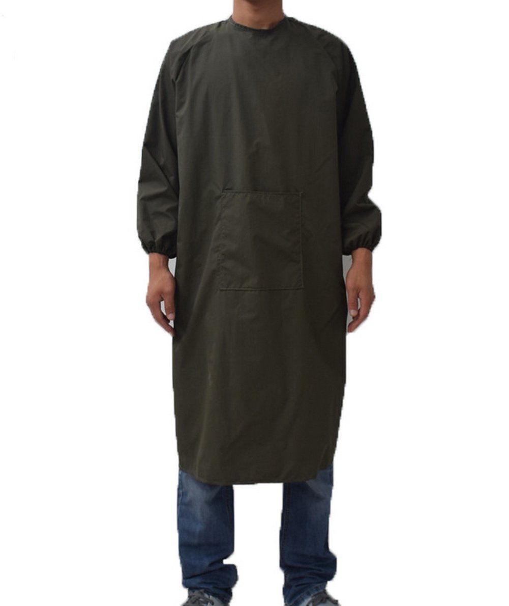 UE STORE Adults Long Sleeve Cooking Kitchen Apron Waterproof Butcher Artist Apron Army Green