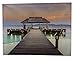 BANBERRY DESIGNS Beach Canvas Wall Art - LED Lighted Print with a Dock Pathway to a Tiki Hut and the Ocean - Seaside Setting Wall Art