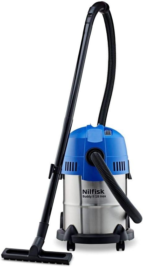 Nilfisk Aspirador de Bricolaje Buddy II 18 INOX, con o sin Bolsa, 18 litros, 74 Decibelios, Azul/Gris