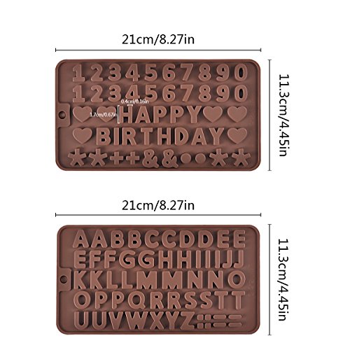 Prokitchen Letters Chocolate Molds, Silicone Number Tray Mold for Happy Birthday, Wedding and Valentine Day Fondant Cake Decoration, Set of 2