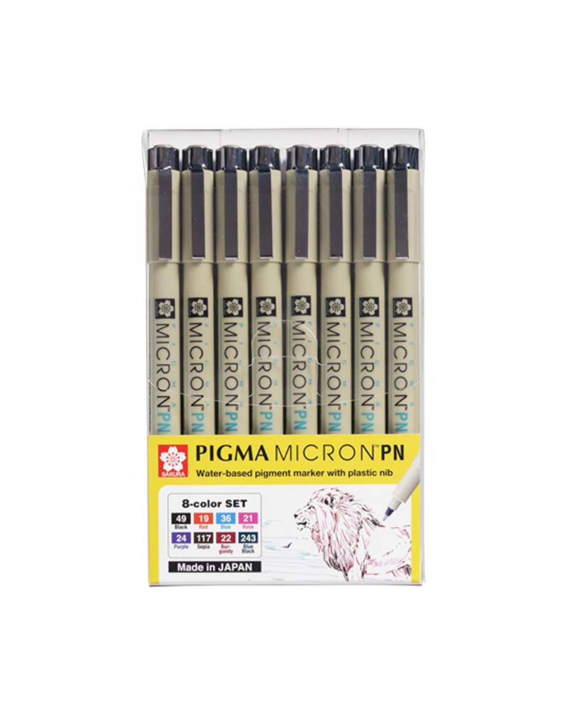 Sakura Pigma Micron drawing pens PN set, Archival ink 8 multi coloured fineliner drawing pen (Fine point, Size : PN - 8 pen)