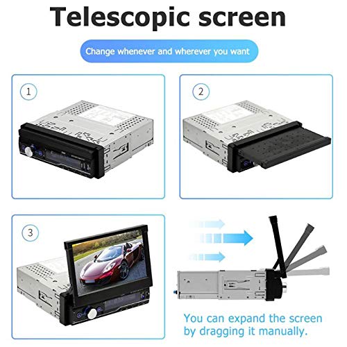 Regetek Single Din Car Stereo 7 inch Bluetooth Car Audio Video Player RDS FM AM Car Radio Player USB/AUX/TF HD Telescopic Retractable Capacitive Touch Screen