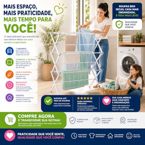 Varal De Chão Dobrável Com Andares Portátil Resistente Para Roupas