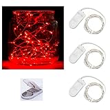 Pack of 3 sets LED Moon Lights 20 Micro Starry LEDs on Silver Extra Thin Copper Wire, 2 x CR2032 Batteries Required and Included, 3.5 Ft (1m) for DIY Wedding Centerpiece or Table Decorations (Red)