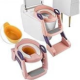 3 in 1 Toddler Potty Training Seat Chair with Ladder and Basin for Boys and Girls, Adjustable Kids Potty Training Seat for Toilet with Anti-Slip Wide Steps and Safety Handles (Pink)
