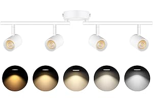 VANoopee 5-Color 4 Light LED Track Lighting Fixtures Ceiling for Kitchen, Dimmable Track Lighting Kit, Ceiling Spotlight Flush Mount Adjustable Directional Spot Lights Indoor, White CRI90 2400lm 30W