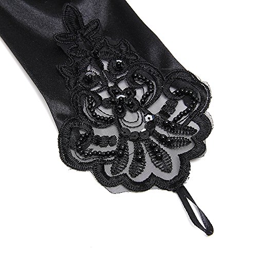 Xuhan 1920s Long Flapper Fingerless Evening Opera Satin Gloves for Women (Black-1)