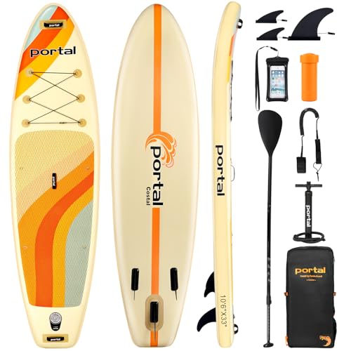 Portal Stand Up Paddle Board, 10'6x33 x6 Inflatable Paddle Boards with SUP Accessories Including Carry Bag, Hand Pump, Paddle, Leash, Fin, Repair Kit, Waterproof Phone Case